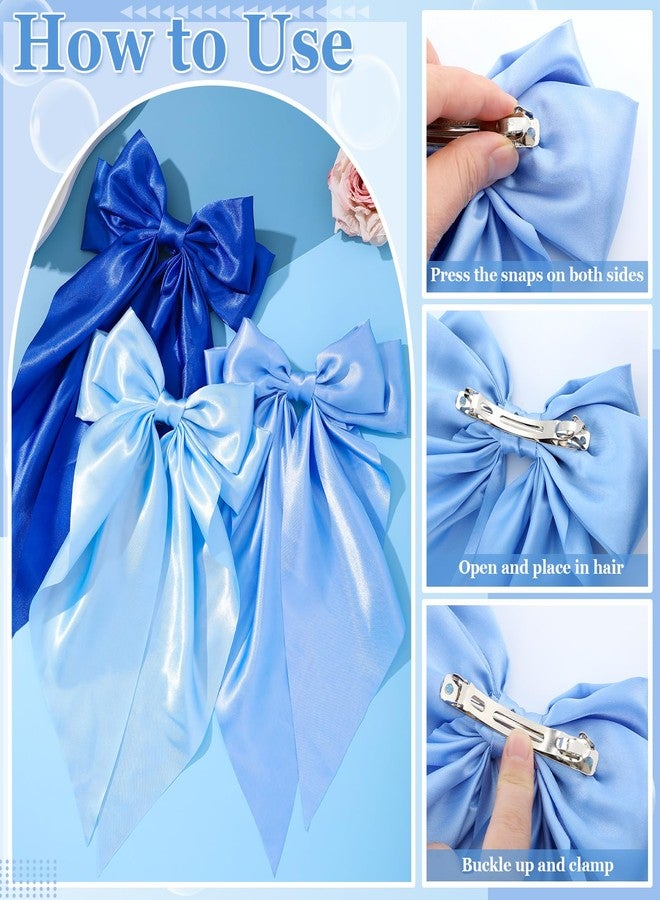 ProSuites 5 Pcs Blue Hair Bows for Women, Silky Satin Large Hair Clips for Girls, Long Tail Hair Ribbon Accessories - Image 4